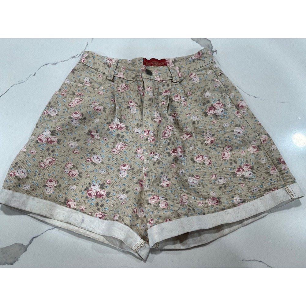 Vtg Best American Clothing Co Floral Shorts Womens‎ Size 7 Tan Pink Blue Boho
